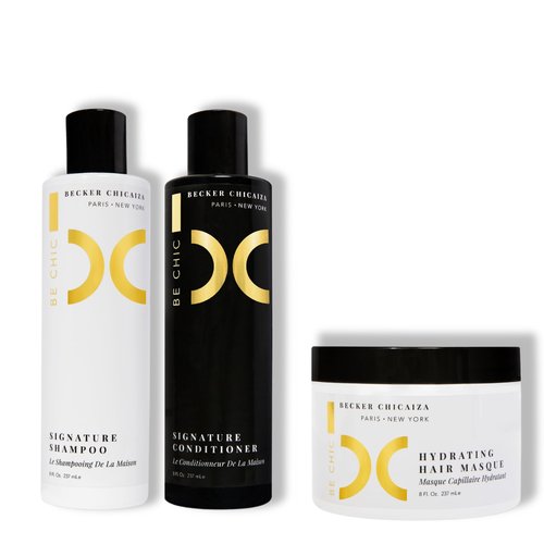 BE CHIC Bundle: Signature Shampoo + Signature Conditioner + Hydrating Hair Masque – 8 oz Bottle of Each – Plant-Based, Plant-Based, Color-Safe Hair Care Set