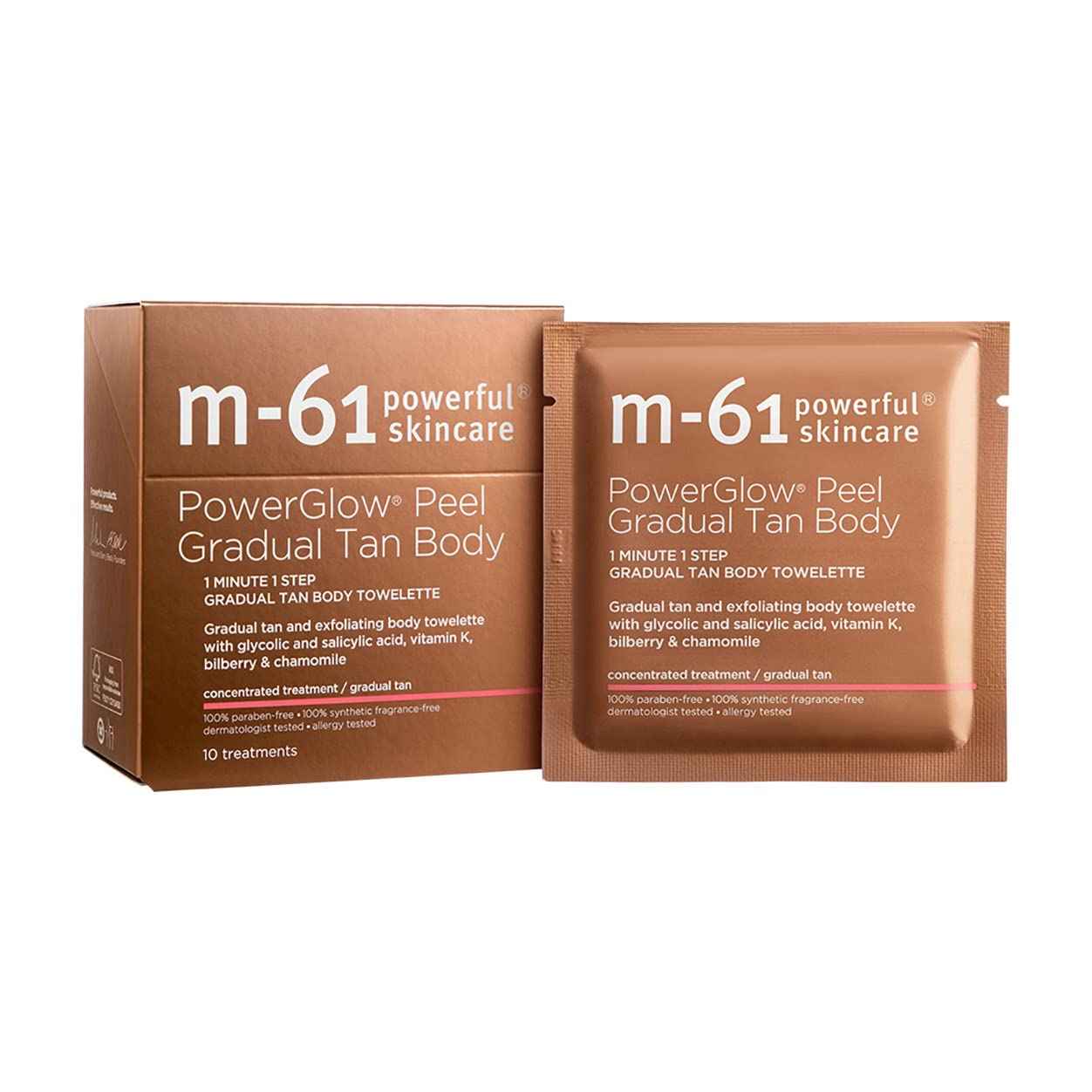 m-61 PowerGlow Peel Gradual Tan for Body | 1-Minute, 1-Step Exfoliating Body Peel To Build A Streak-Free Radiant Glow. With Glycolic and Salicylic Acid. Dermatologist & Allergy Tested - 10 Treatments