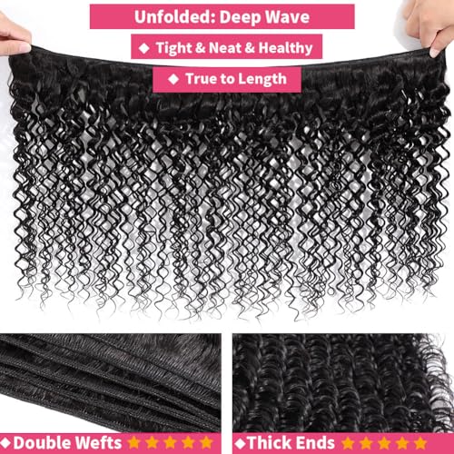 Deep Wave Human Hair Bundles 12A Brazilian Deep Curly 3 Bundles for Black Women 18 20 22 Inch 100% Unprocessed Wet and Wavy Bundle Human Hair