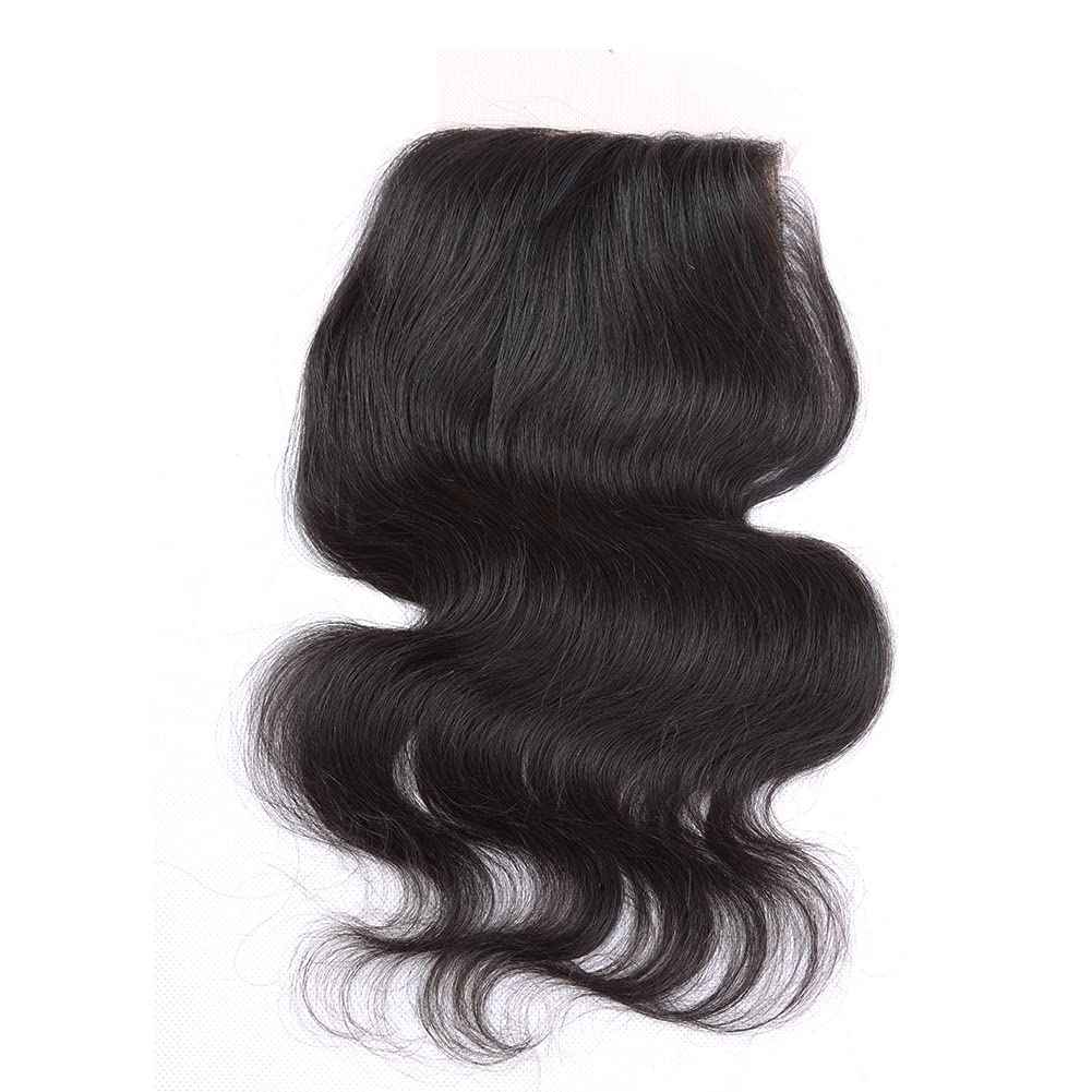 Greatremy 10A 14" Silk Base Closure with Baby Hair Body Wave Virgin Hair Closure 4"X4" Free Part Natural Color