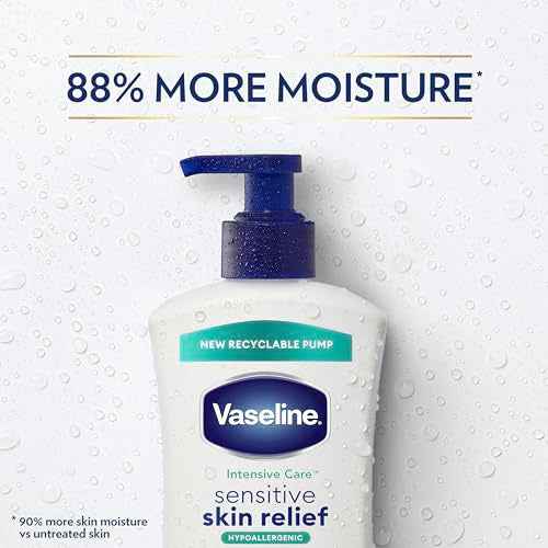 Vaseline Intensive Care Body Lotion 4 Pack Sensitive Skin Relief For Dry Skin With Colloidal Oatmeal and Ultra-Hydrating Lipids 20.3 oz