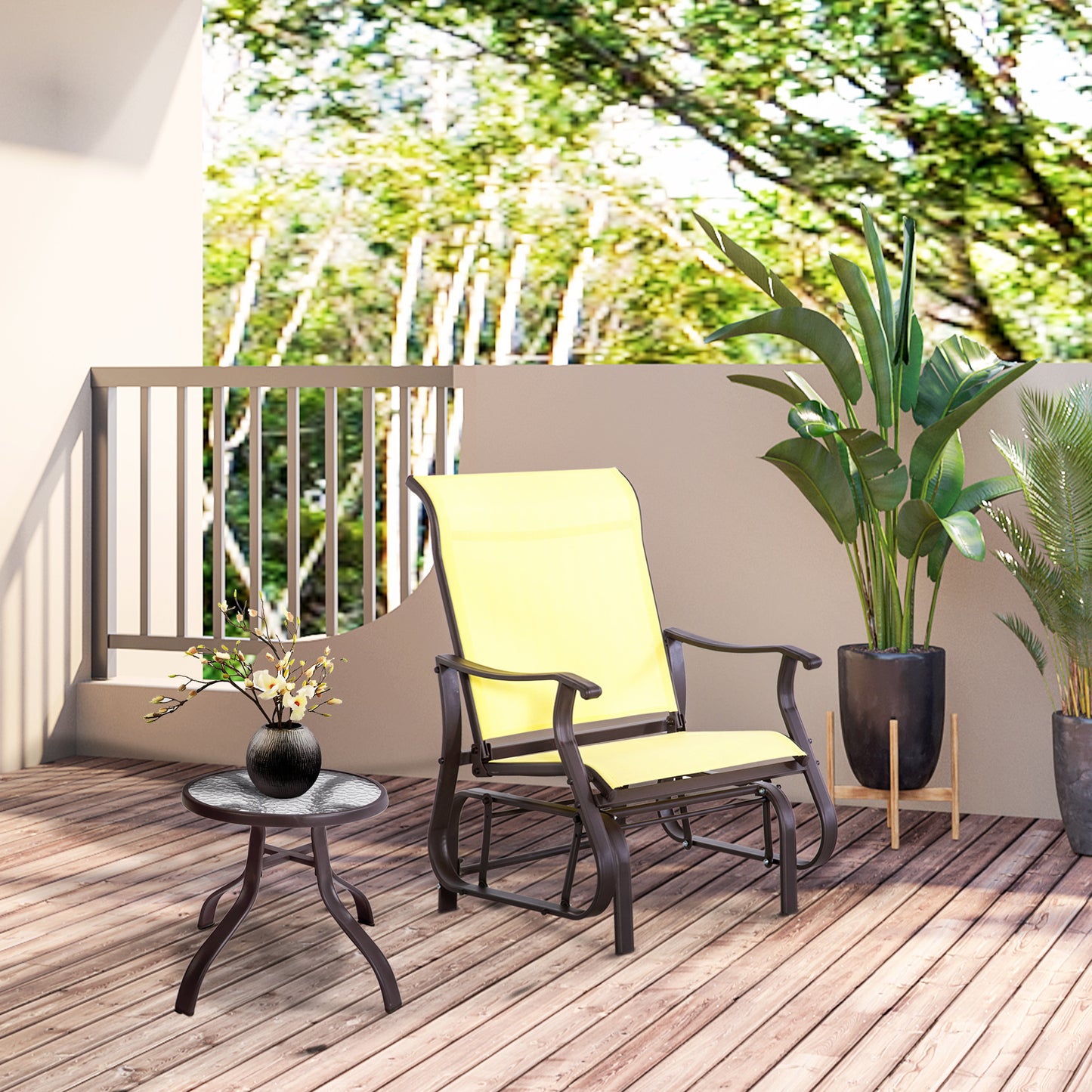 Outdoor Glider Chair with Steel Frame and Mesh - Beige