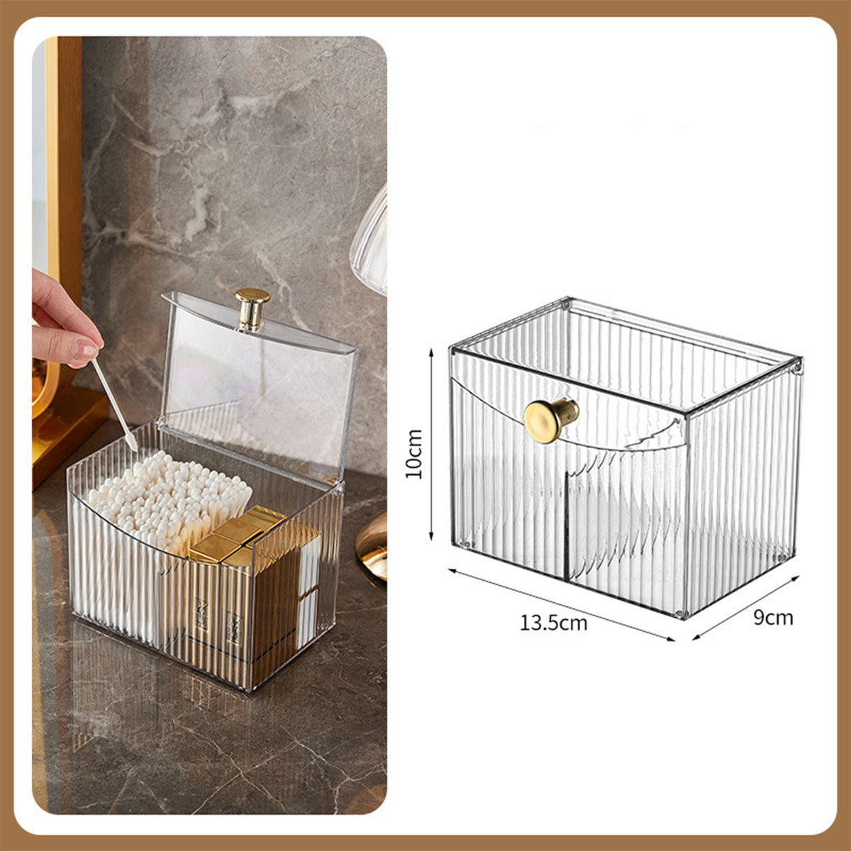 2-Grid Cotton Swab & Pad Dispenser Organizer with Flip-Top Lid