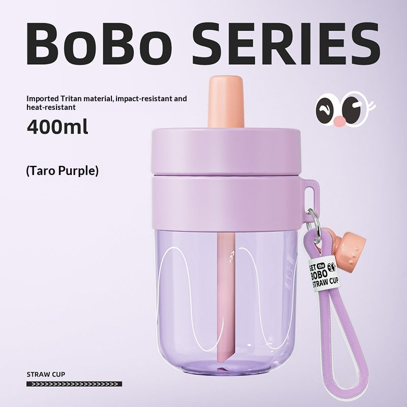 Kids’ Straw Cup with Lid and Strap - 400ml Tritan Wide Mouth Drinking Bottle
