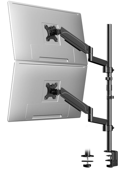 17-32'' Vertical Monitor Stand, 34.9'' Long Pole Stand, Max Load 19.8 lbs, Adjustable Tilt/Swivel/Rotate WORLDLIFT Dual Stacked Monitor Mount, VESA 75 * 75/100 * 100mm