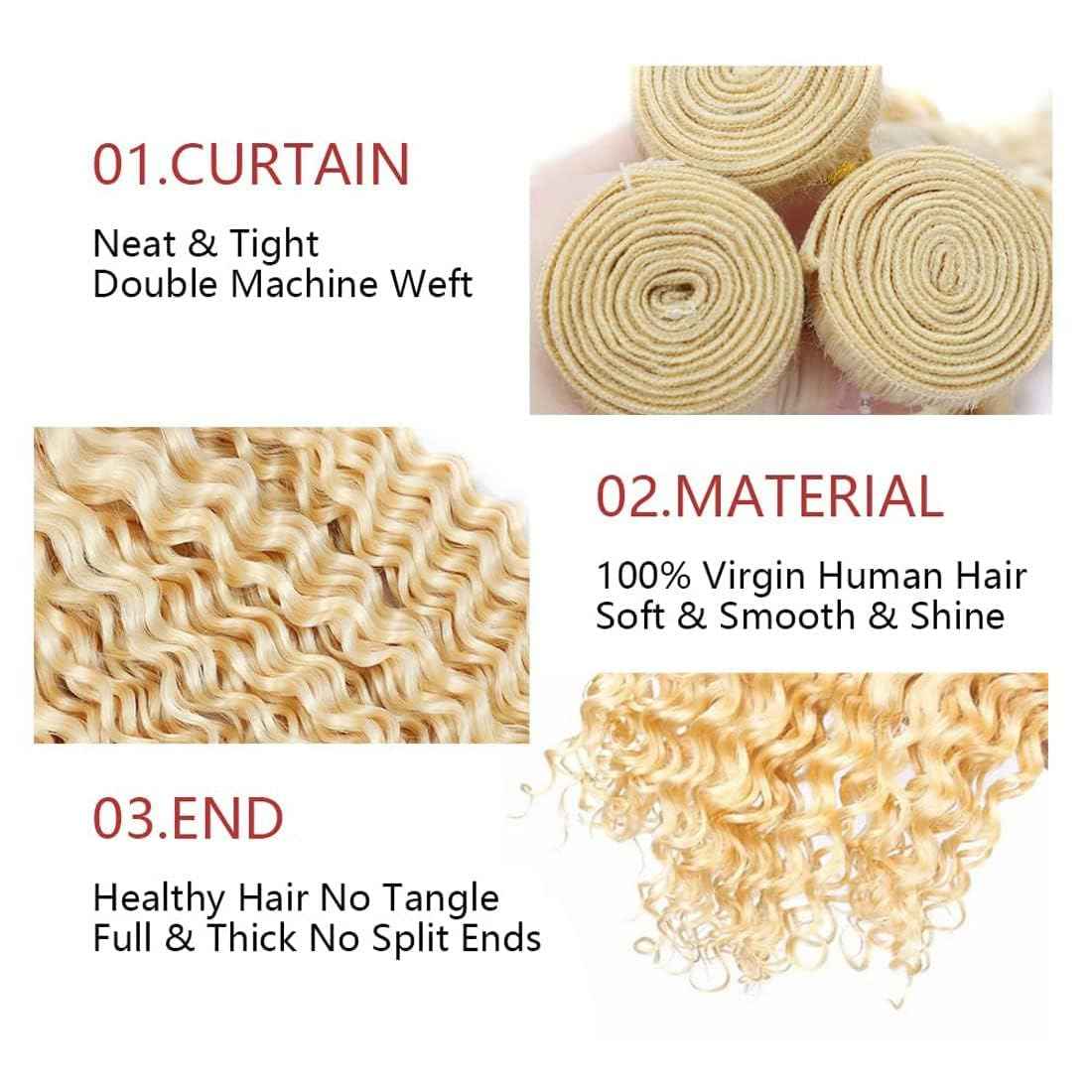 Giginger Brazilian Human Hair Bundles 20 22 24 Inch Blonde 613 Color Jerry Curly Wave Bundles Human Hair Unprocessed Virgin Quick Weave Hair for Black Women