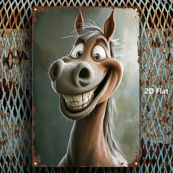 Retro Cartoon Horse Head Metal Sign - Vintage Wall Art 8x12 Inch