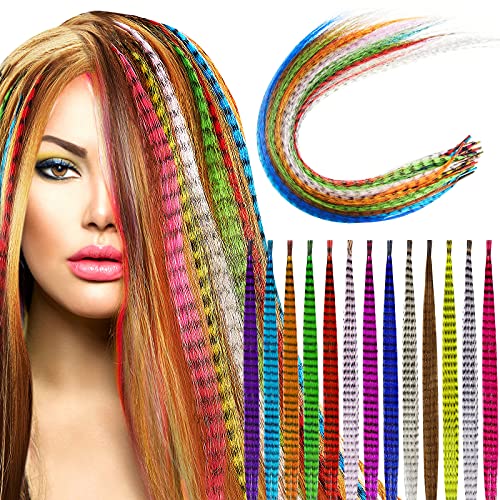 78 Pieces Synthetic Feather Hair Mixed Color Feather Extensions Not Real Hair Extensions Colorful Long Straight for Party Teen Girl, 13 Colors
