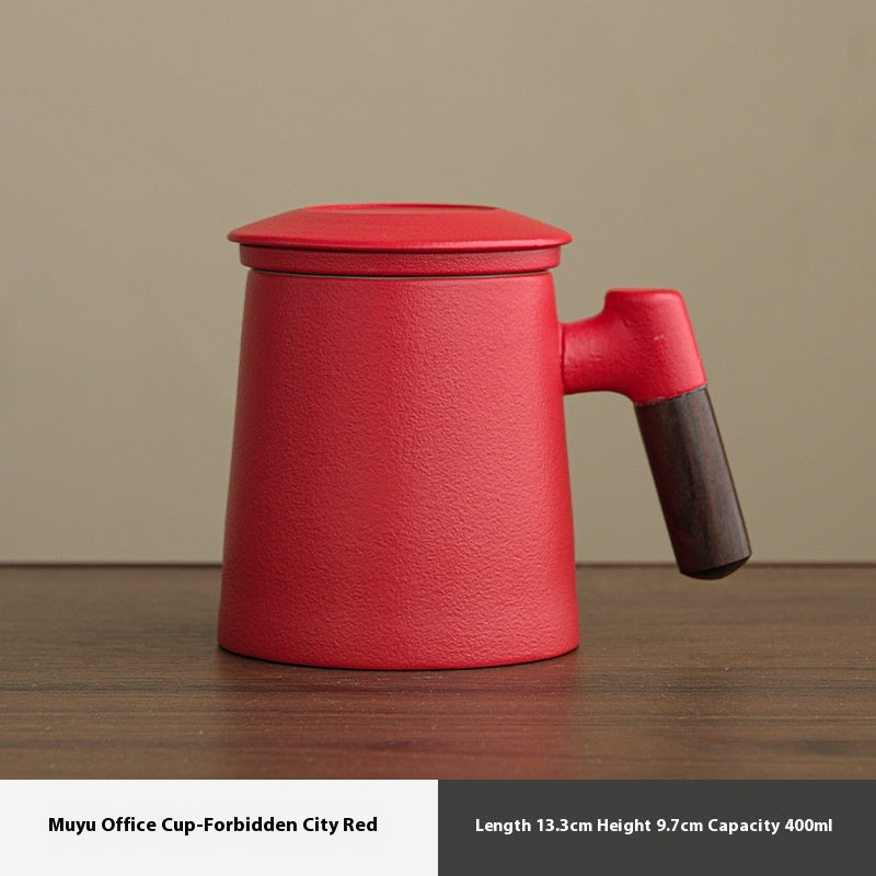 Ceramic Tea Water Separation Mug with Lid - 400ml Zen & Imperial Styles