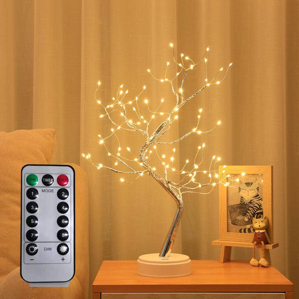 LED Fire Tree Night Light - Decorative Firefly Branch with Plum Shape