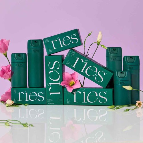 RIES Essential Refillable Toiletry Travel Bottles – Set of 5 (3.4oz & 1.7oz) Airless Pump Containers for Shampoo, Conditioner, Body, Face – Leak-Proof, TSA-Approved, Dishwasher Safe- Escapade Green