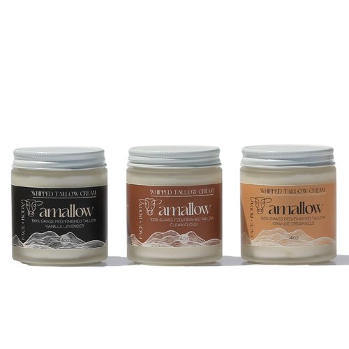 Amallow 100% Grass Fed Beef Tallow for Skin Care Scented Variety Bundle - Face + Body - Whipped Moisturizer - 100% Natural Lotion, 4 FL. oz.