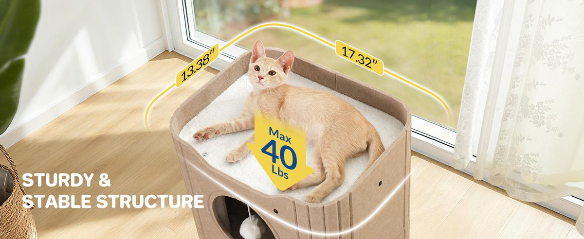 Indoor Felt Cat House with Scratch-Resistant Cube & Hanging Ball - Light Gray