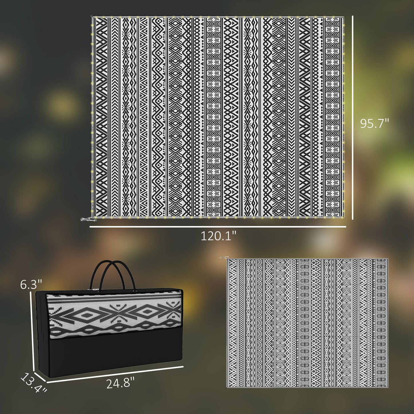 Reversible Outdoor Rug with USB Lights - 10' x 8' Camping Carpet