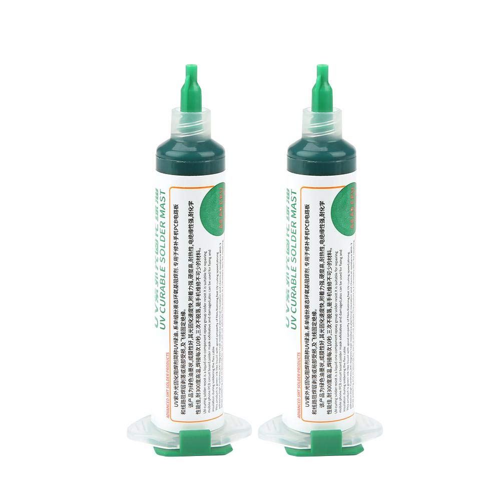 2 Pcs PCB UV Curing Solder Mask Ink, UV Curable Solder Mask Soldering PCB BGA Repair Green Paint, PCB Solder Resist Ink