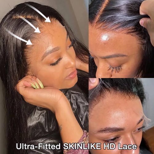 BELE 13x4 Lace Front Wigs Human Hair 16 Inch 200% Density Pre Plucked Brazilian Virgin Straight Skinlike Real Hd Lace Frontal Wigs Human Hair Glueless Straight Lace Front Wigs for Women