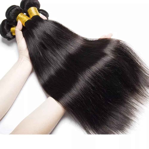 Straight Human Hair Bundles 12 12 14 14 Inch Trippy Hair Quick Weave 3 Bundles Human Hair 100% Unprocessed Raw Brazilian Virgin Hair Extensions for Black Women Natural Color