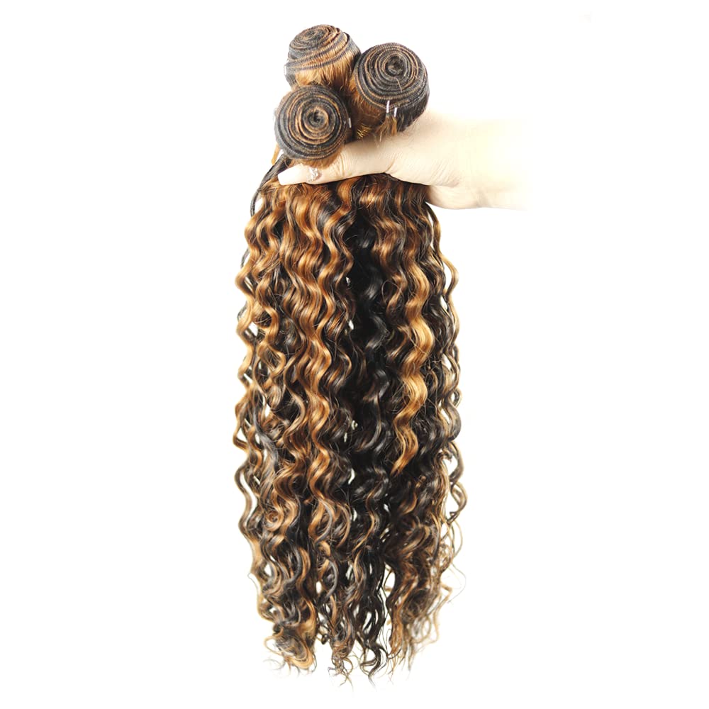 Highlight Human Hair P1B/30 Deep Wave Ombre Bundles - Unprocessed Virgin Hair 3 Bundles 16 18 20 Inch Two Tone Black Mixed With Brown