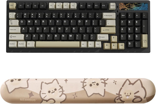 YUNZII YZ98 Gasket Mechanical Keyboard(Milk Switch, Black) Keyboard Wrist Rest(Cat)