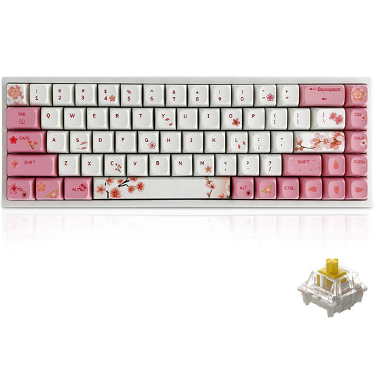 ZMX X BOYI Cherry Blossom Pink Gaming Keyboard,65% Compact 68 Keys Mini Hot Swap Tri-Mode BT/2,4G/Type-C Wireless Mechanical Keyboard with Dye-Sub PBT XDA Keycaps (Yellow Switch)