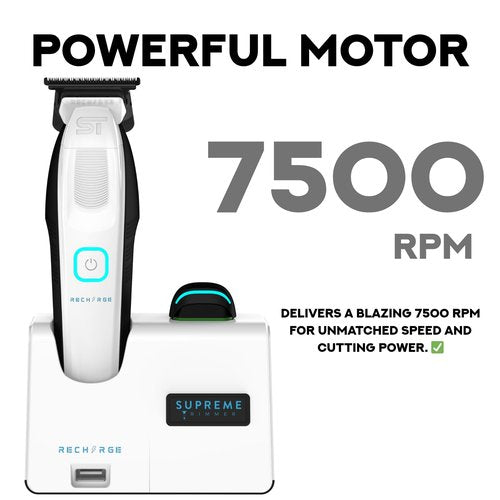 Supreme Trimmer Recharge ST777 – Professional Barber Trimmer with 2 Removable Batteries | 8000 RPM Motor, Zero Gap DLC Blades, Smart Charging Dock, USB-C Fast Charge