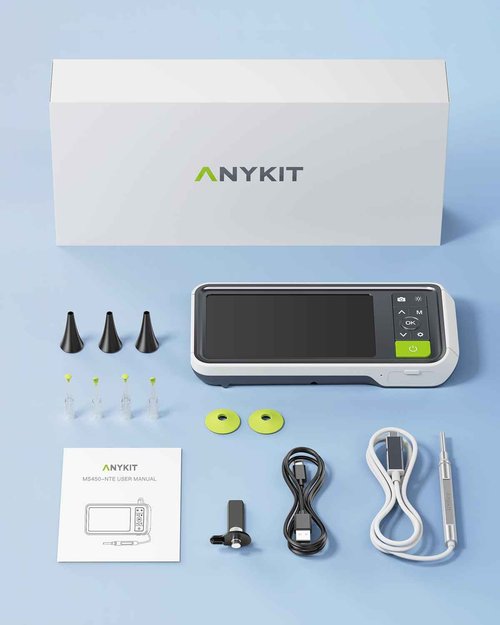 Anykit Digital Otoscope with Gyroscope, 4.5 Inches Screen, 3.9mm Ear Scope Camera with 6 Lights, Ear Wax Removal Tool, 32GB Card, Supports Photo Snap and Video Recording