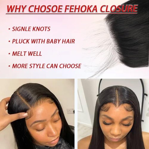 5x5 Lace Closure Human Hair 22 Inches Body Wave Human Hair Closure Can be Curly and Dyed 100% Human Hair Lace Closure With Baby Hair(22Inches Natural Black)