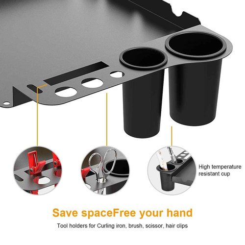 Rolling Salon Tray on Wheels with Braiding Hair Platform, Metal Salons Tray Cart with 2 Magnetic Bowls, Hairstylist Tray for Salon Station, Height Adjustable Salons Trolley Cart for Salon&Spa Use