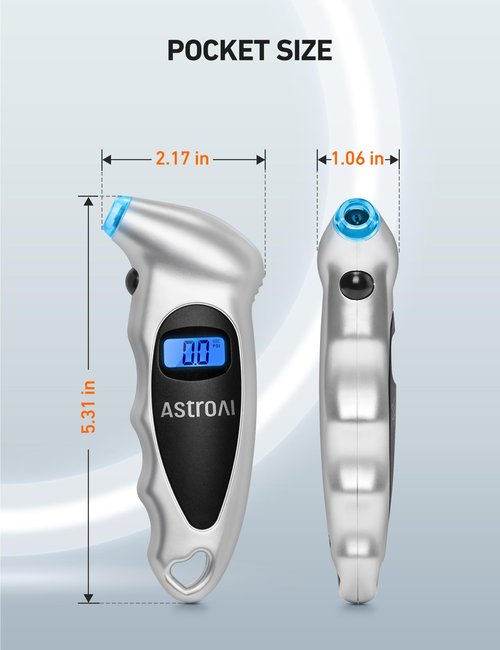 AstroAI Tire Pressure Gauge Digital 0-150PSI (Accurate in 0.1 Increments), 4 Settings Stocking Stuffers for Car Truck Bicycle with Backlight LCD and Presta Valve Adaptor, Sliver