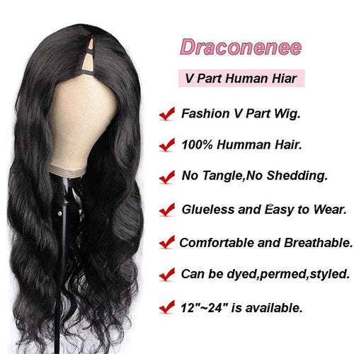 V Part Wigs Human Hair 22 inch Upgrade U Part Human Hair Wigs Body Wave for Black Women Beginner Friendly No Sew In and No Leave Out Glueless Brazilian Virgin Hair Wig Natural Black Color 180% Density