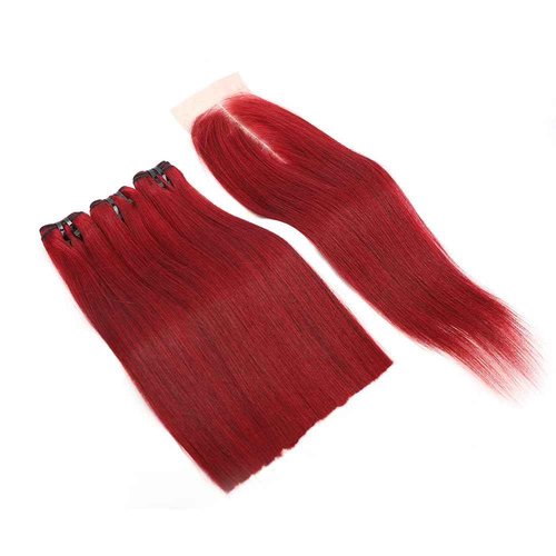 99j Bone Straight Vietnam Virgin Human Hair 3 Bundles with Kim K 2 * 6 Closure, Best Raw Hair 15A Hair Extension Burgundy, 100% Unprocessed Premium Raw Hair for Black Women (8''8''8'' + 8'')
