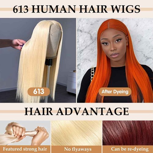 COUGARBEAUTY 613 13x6 Lace Front Wig Human Hair 26 Inch Blonde Wig Human Hair 180 Density Blonde Lace Front Wig Human Hair Pre Plucked Straight HD Lace Frontal Wigs for Women