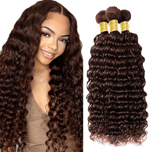 Color 4 Bundle Dark Brown Deep Wave Human Hair Bundle 8A Grade Chocolate Brown Deep Wave Bundles Hair Weave 3 Bundles 18 18 18 Inch