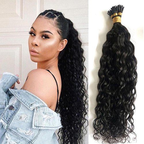 Kiss darling LASHES Water Wave I Tip Human Hair Extension Pre Bonded Raw I Tip Keratin Fushion Hair Natural Wavy Curly 100g/100 strand 24inch Microlink Beads I Tip Hair Extensions