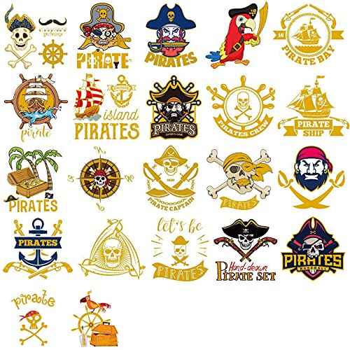 Ooopsiun Glitter Pirate Temporary Tattoos for Kids,Pirate Theme for Boys and Girls Birthday Party Supplies, Summer Pool Party, Beach Party Favors + Tropical Decor
