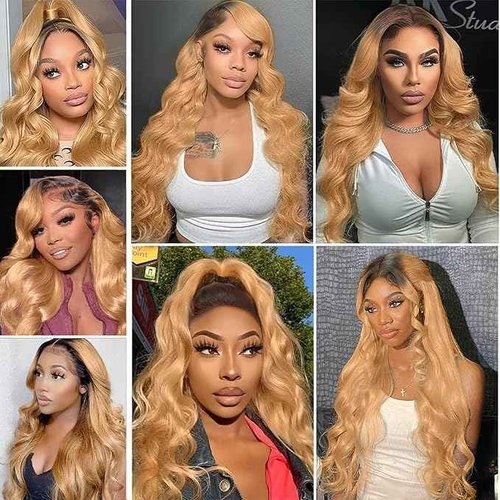 AMIRTY 200% density 13x6 Honey Blonde Lace Front Wigs Human Hair 13x6 Body Wave Lace Front Wigs Human Hair for Women Ombre HD Transparent Lace Frontal Wig Human Hair Pre Plucked with Baby Hair 24inch