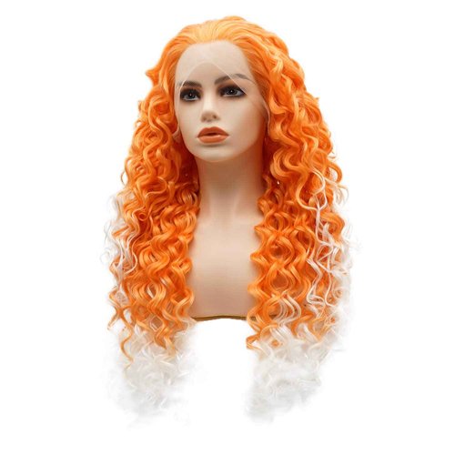LUSHY BEAUTY Hair Synthetic Lace Front Wig Curly Long 26inch Orange Root White Ombre Heavy Density Realistic Wig