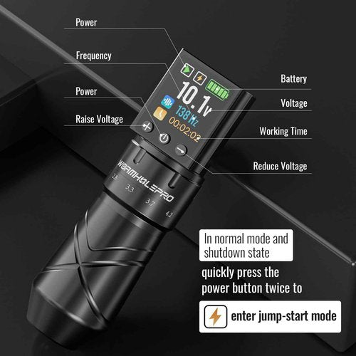 WORMHOLE PRO Tattoo Gun Auriga Tattoo Kit with Coreless Motor, 2,300 mAh Capacity Battery, 5 Adjustable Stroke, Normal/Jump-Start/Dot Working Mode, Wireless Tattoo Machine Kit for Artists