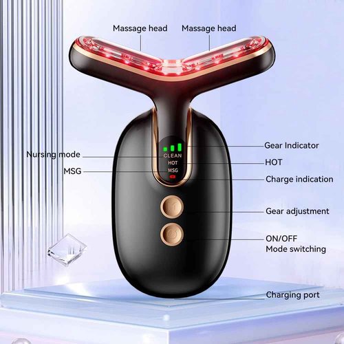 Facial Beauty Device for Face and Neck, 3 Color Facial Massager for Skin Care with Thermal, Vibration, Black
