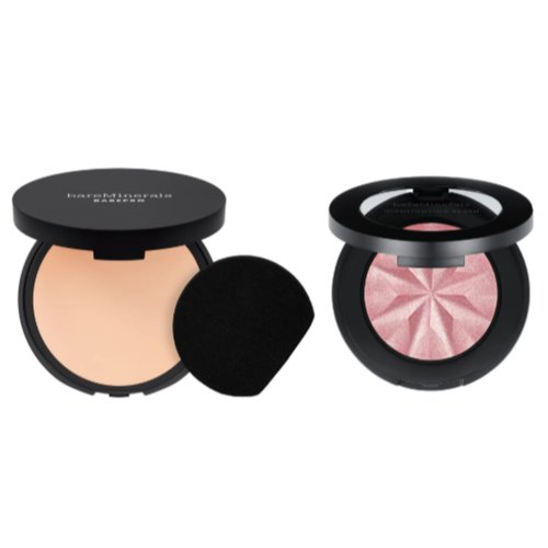 bareMinerals Barepro Pressed Powder Foundation in 10C and GenNude highlighting blush in Rose Glow