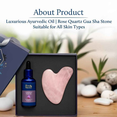 Blue Nectar Kumkumadi Oil with Gua Sha | Ayurvedic Face Oil for Glowing Skin | Natural Face Serum for Women & Men with Gua Sha Stone (26 Herbs, 1 Fl Oz)