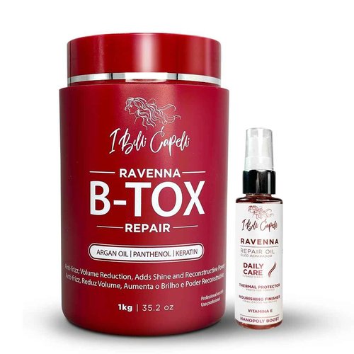 I Belli Capelli Ravenna Hair Straightening Kit – Repair Hair B-tox & Repair Oil – Anti-Frizz, Intense Hydration, Shine – Formaldehyde-Free – B-otox Hair Treament For All Hair Types (2-Pack)