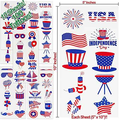 4th of July Temporary Tattoos | 100 USA Temporary Tattoos | American Flag, USA, Temporary Tattoos | 4th of July Party Props | USA Game Day Party Decoration | American theme Party Favors | by Anapoliz