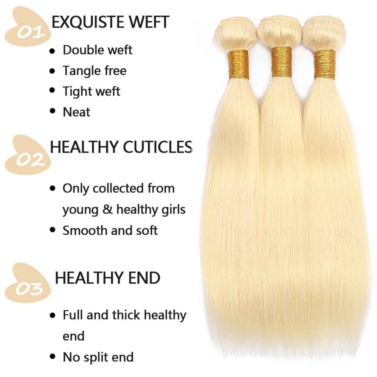 Habiliana Bundles Human Hair 24 26 28 Inch Straight Blonde 613 Human Hair Bundles 11A Unprocessed Brazilian Virgin Quick Weave Hair Extensions for Black Women