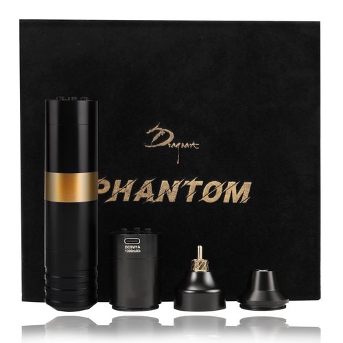 Dragoart Phantom Tattoo Machine, 2 * 1300mAh Battery Power Supply LED Screen Wireless Tattoo Machine Coreless Motor Professional Tattoo Machine Gun for Wireless or Wired RCA (3.5mm Stroke, Black)