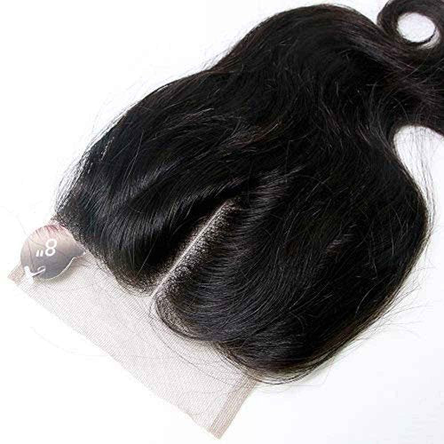SingleBest Body Wave Bundles With Closure 10A Brazilian Virgin Hair Short Bob Weave With 4x4 Middle Part Half Hand Tied Lace Closure 100% Unprocessed Human Hair Natural Color(8 8 8+8inch)