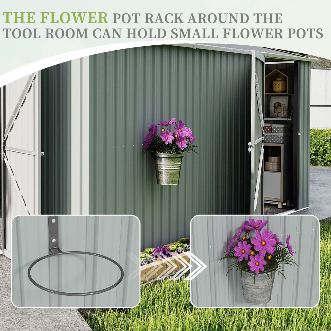 10x12 FT Outdoor Metal Storage Shed with Lockable Door - White
