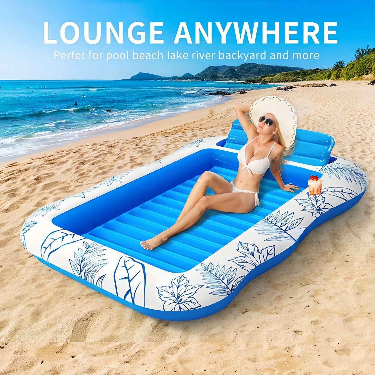 Inflatable Maple Leaf Swimming Ring Float Raft - 214x145cm