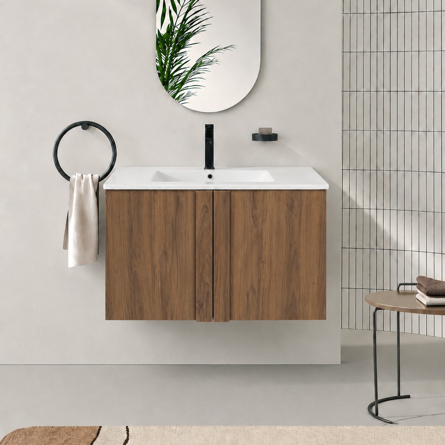 36" Wall-Mounted Bathroom Vanity with Sink - Brown Ebony