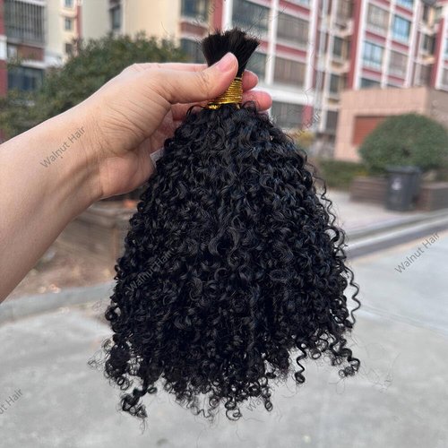 Afro Kinky Curly Bulk Human Hair Extensions Double Drawn Brazilian Virgin Braiding Hair For Boho Box Braids Afro Kinkys Crochet Hair Walnut hair 95-100g 22Inch